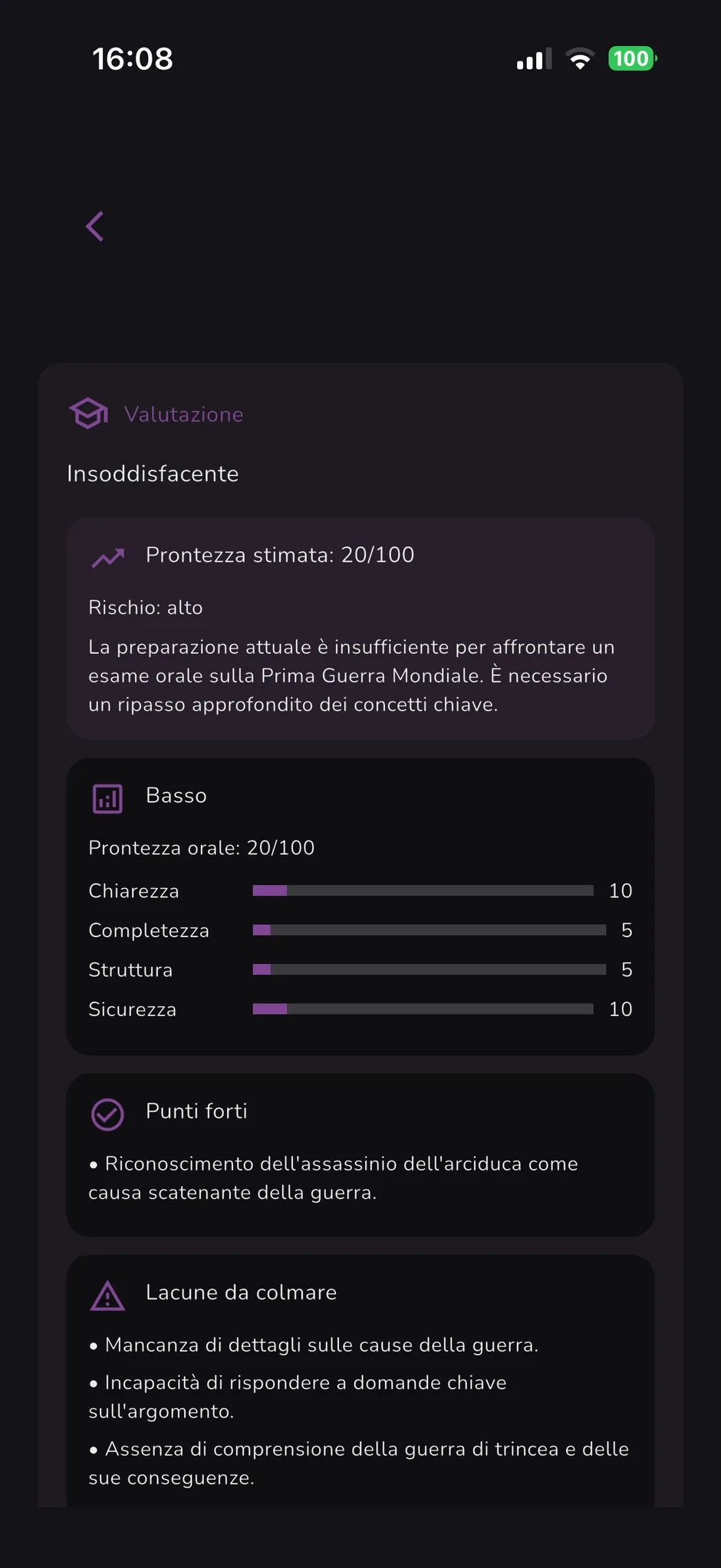 Feedback professore in StudyVoice